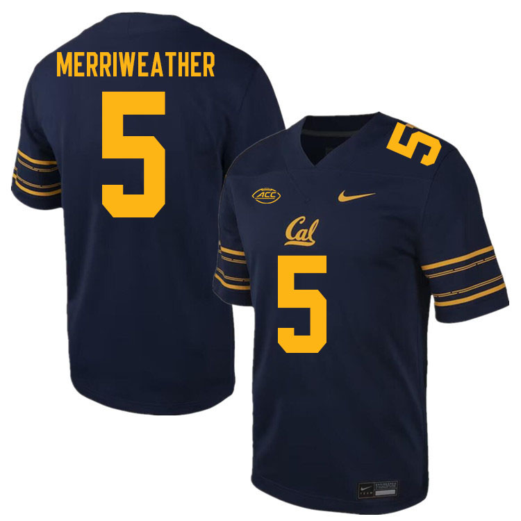 Men #5 Tobias Merriweather California Golden Bears ACC Conference College Football Jerseys Stitched